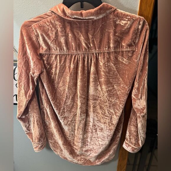 Anthropologie Maeve Karina Crushed Velvet Shirt Size US 2 Small Dust Pink - Picture 12 of 15